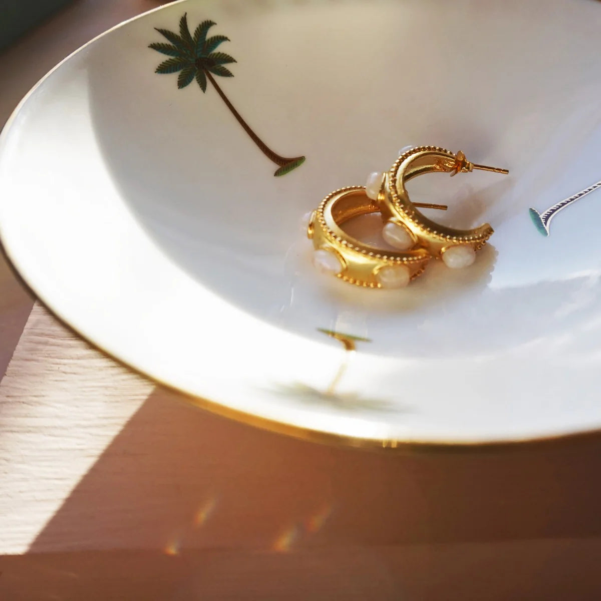 Vintage Set Stone Hoop Earrings