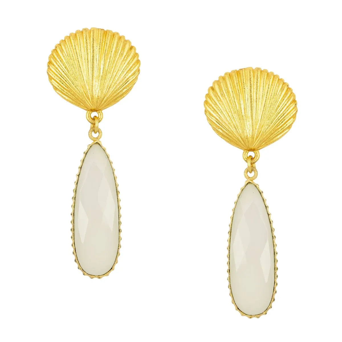 Shell Earrings with Statement Chalcedony Stone Drop
