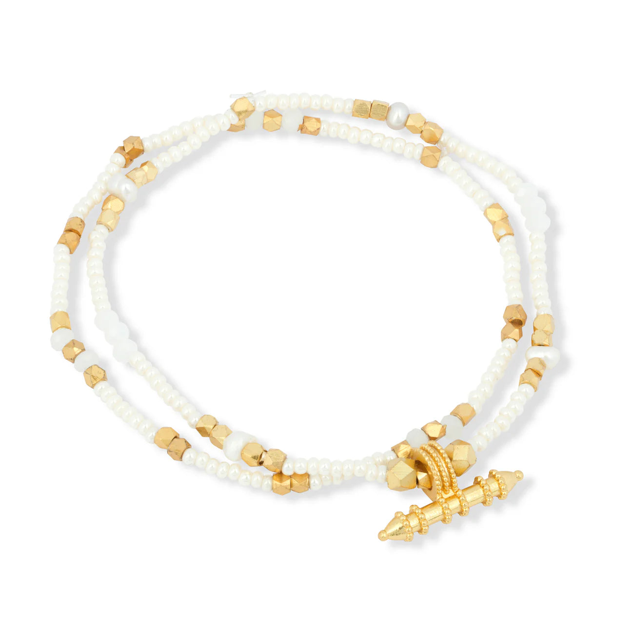 Intricate Beaded T-Bar Elastic Pearl Bracelet