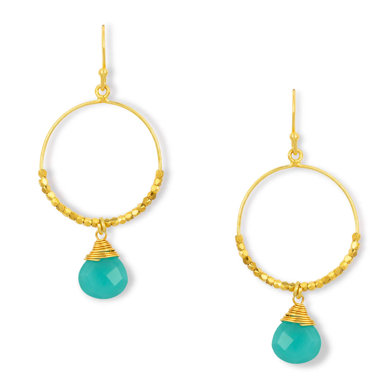 Beaded Stone Drop Hoop Earring