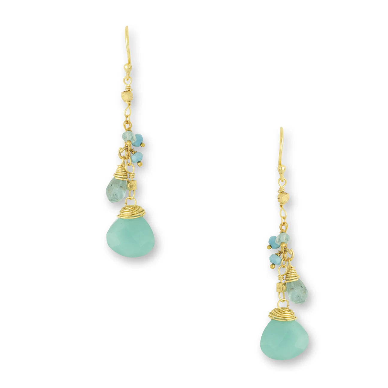Long Cluster Drop Aquamarine Earrings