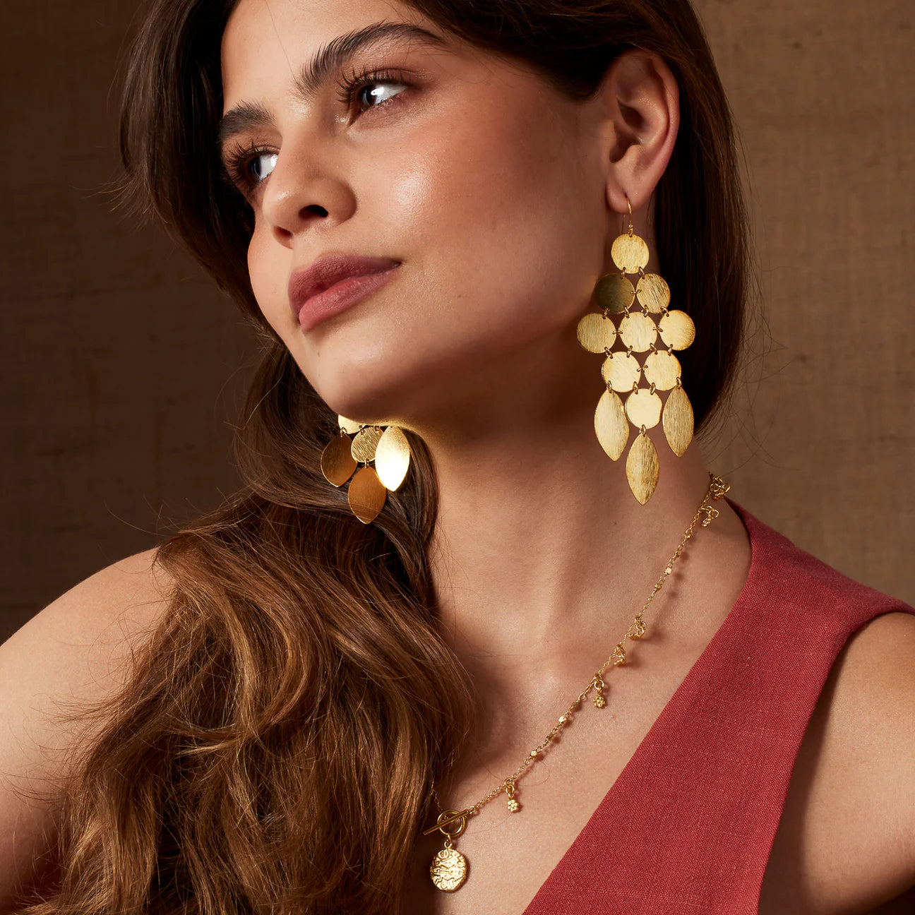 Brushed Cascade Statement Disc Earring