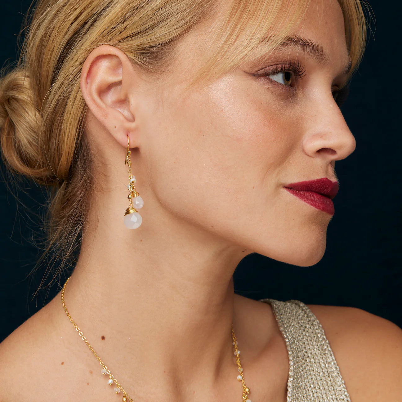 Long Cluster Drop Pearl Earrings