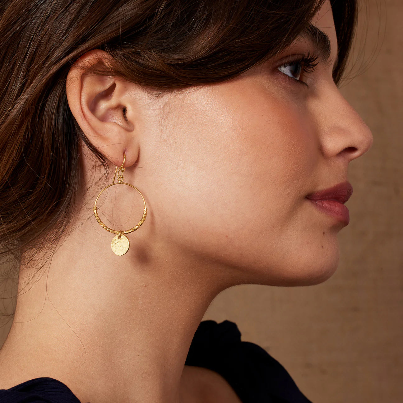 Mini Beaded Hoops with Molten Disc Drop