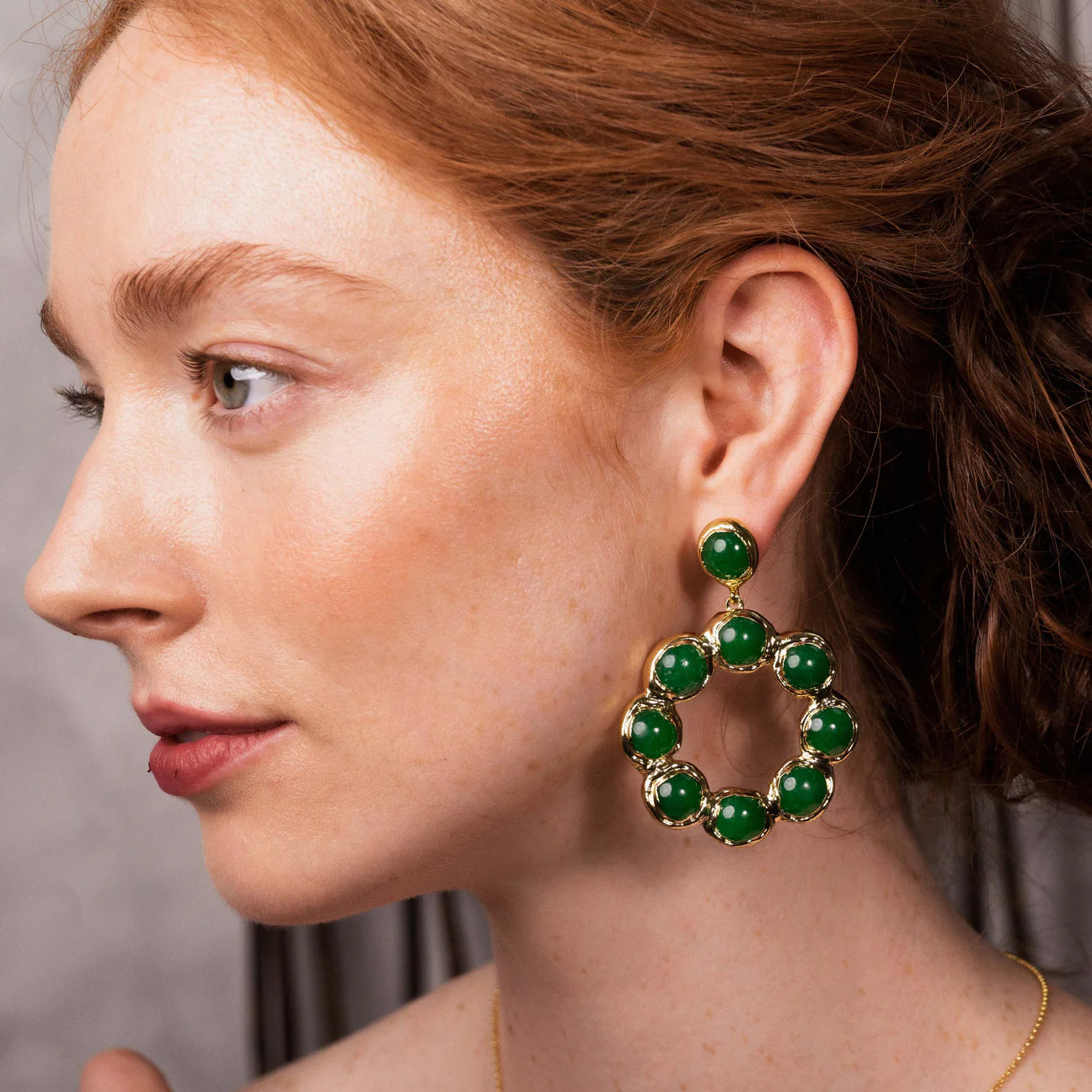 Oversized Stone Hoop Earrings Green Jade