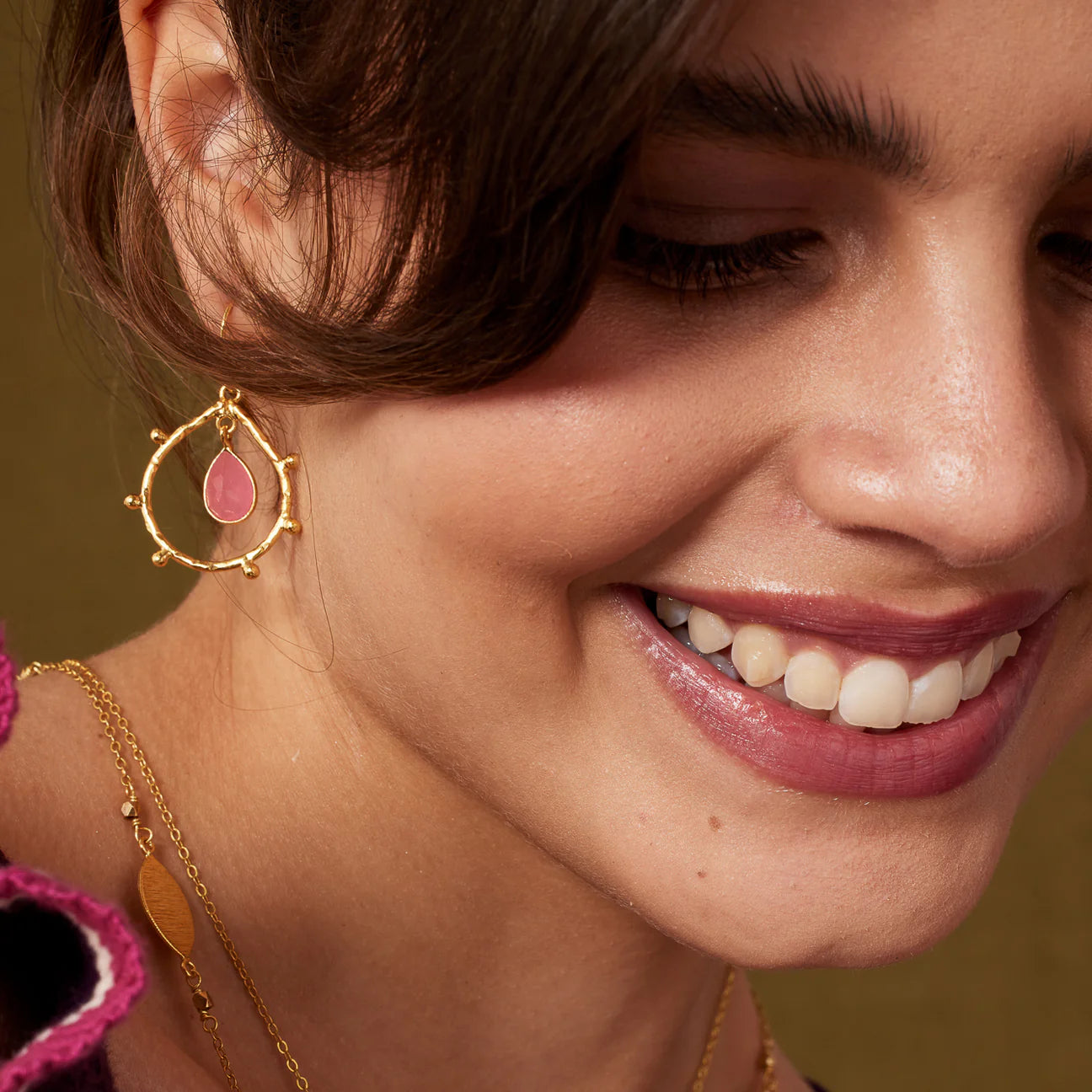 Teardrop Dotwork Stone Drop Earrings