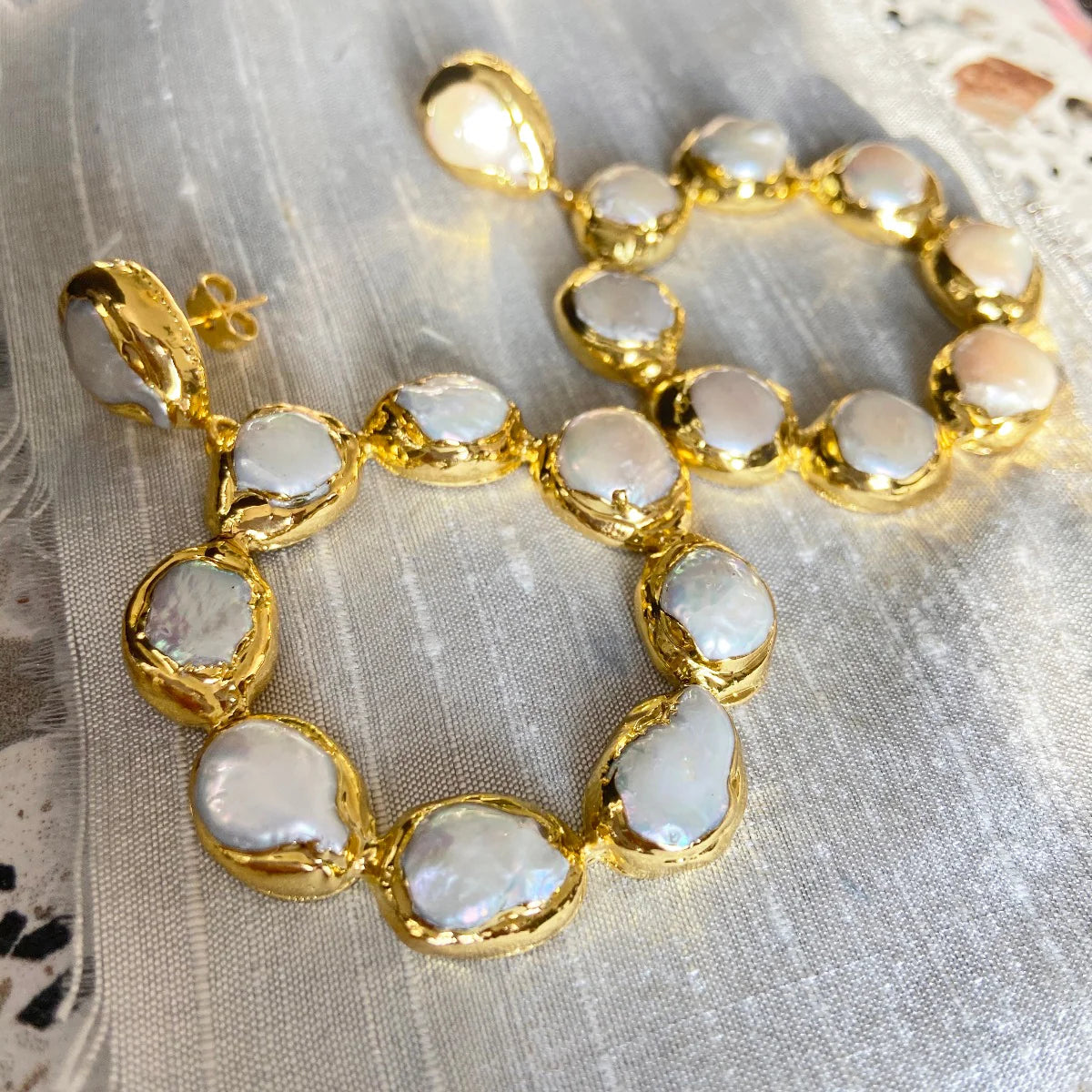 Oversized Stone Hoop Pearl Earrings