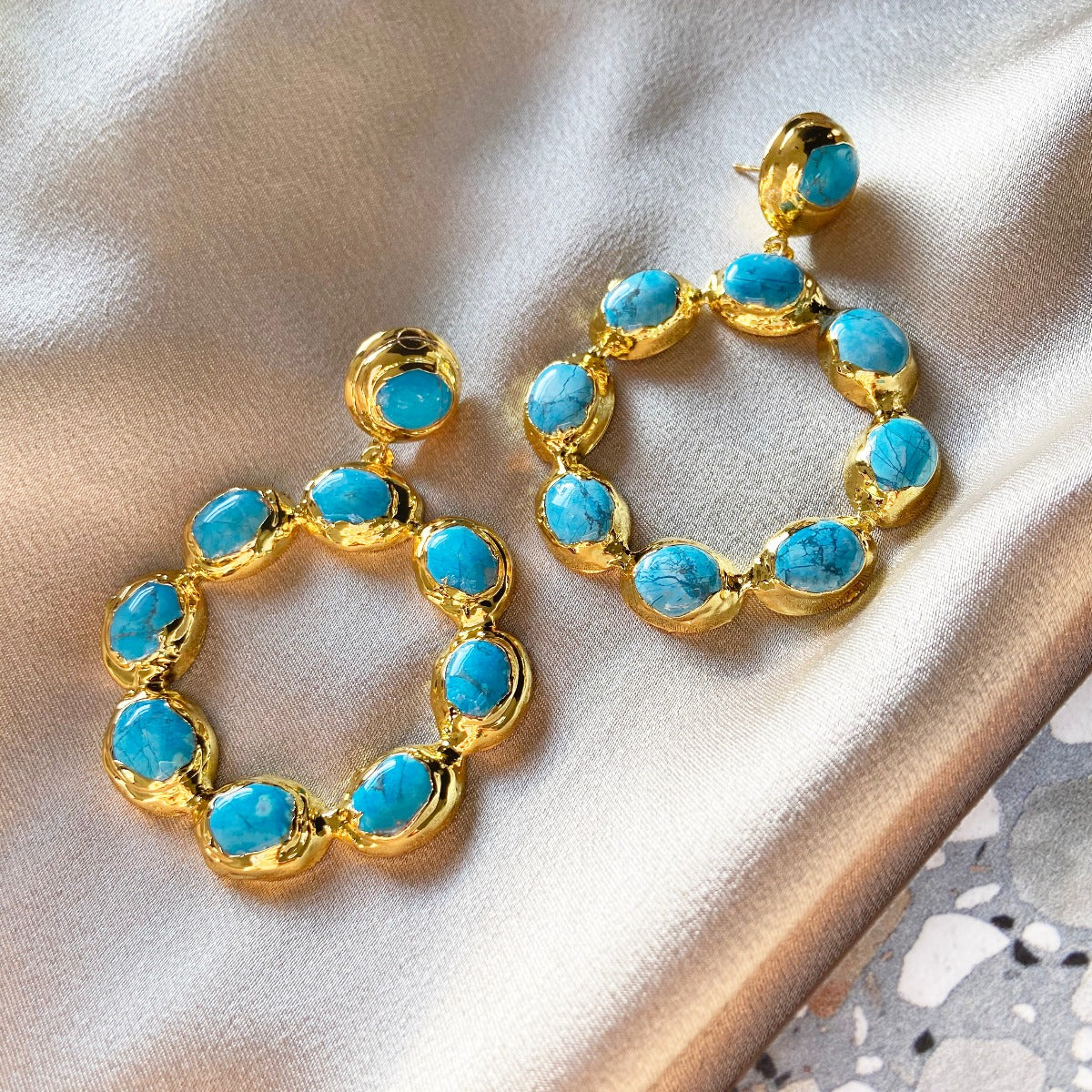 Oversized Stone Hoop Turquoise Earrings
