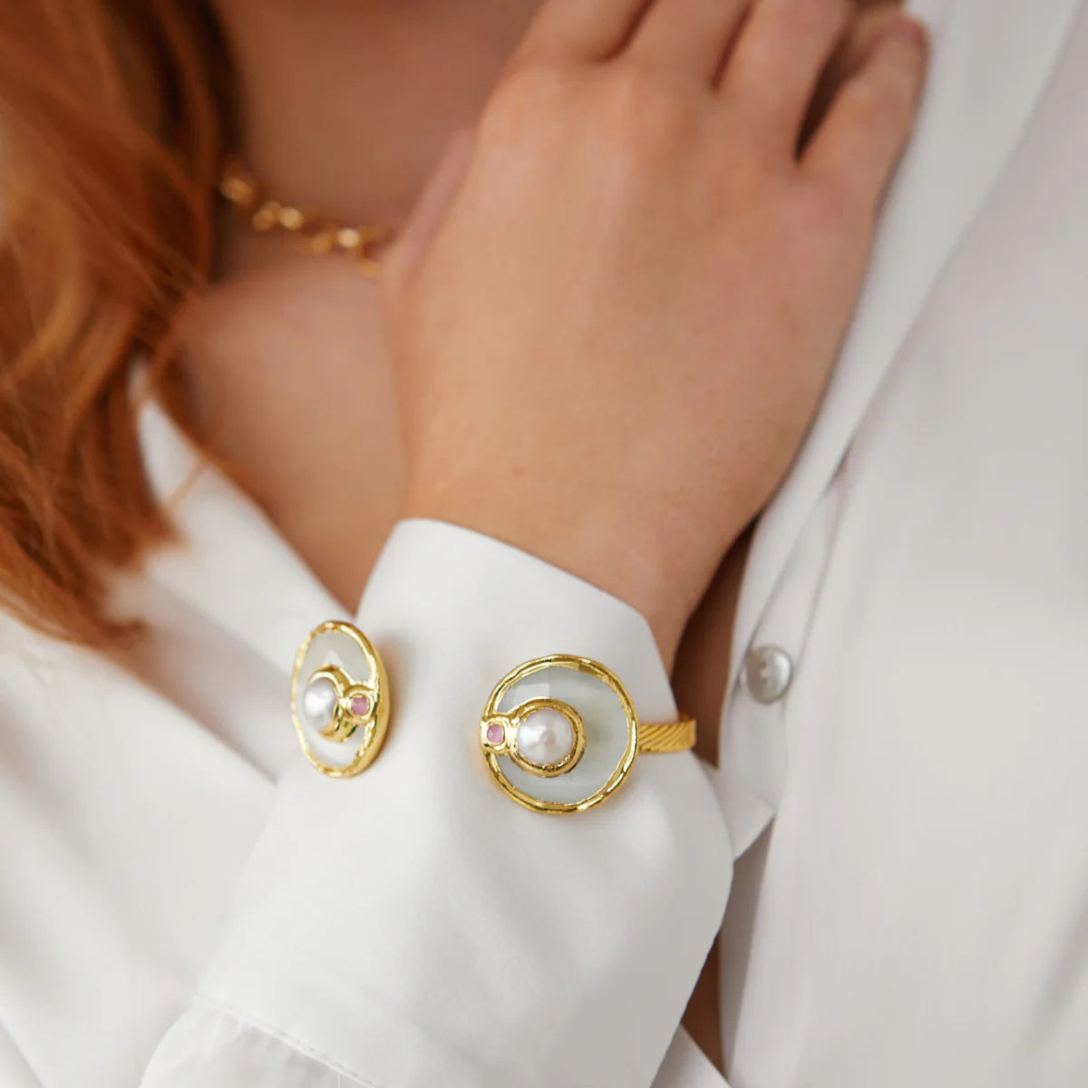 Statement Stone Disc White Bangle