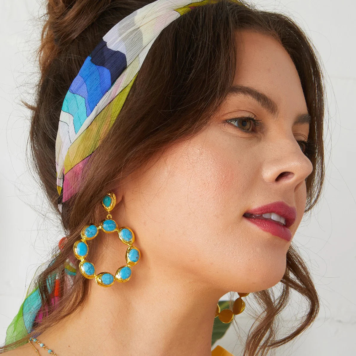 Oversized Stone Hoop Turquoise Earrings