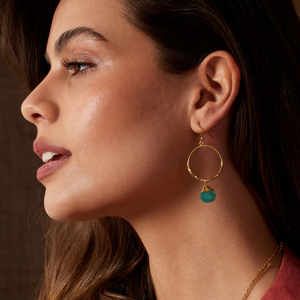 Beaded Stone Drop Hoop Earring