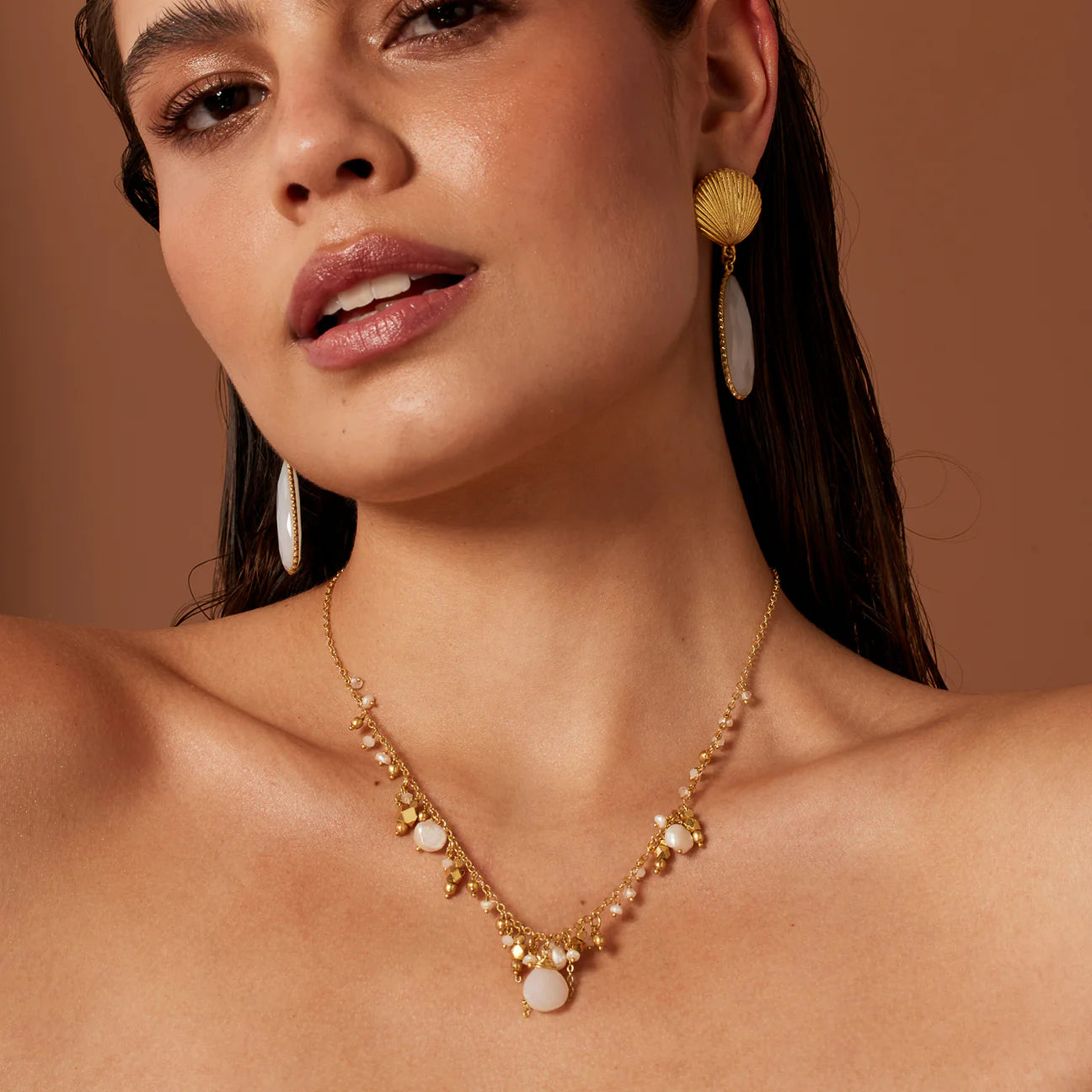 Multi Bead Semi-Precious Pearl Necklace