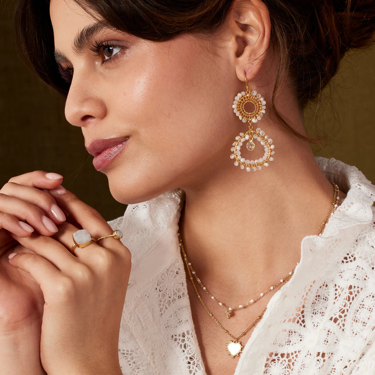 Beaded Double Drop Statement Earring