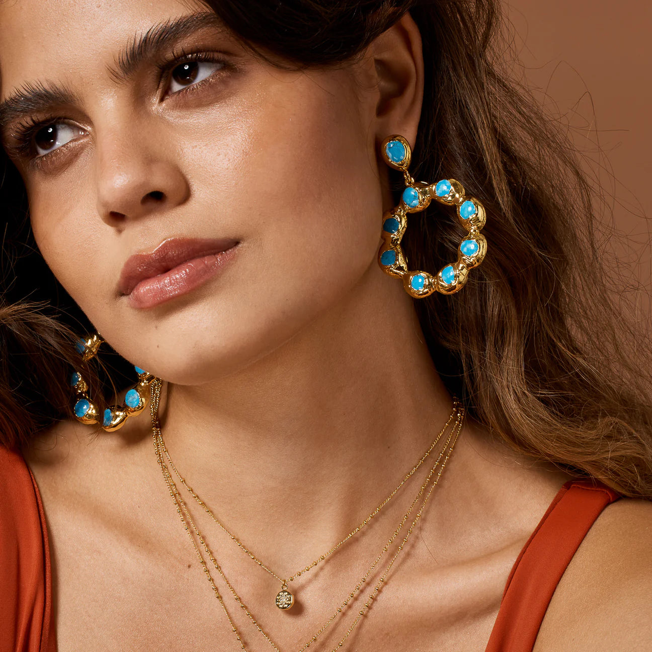 Oversized Stone Hoop Turquoise Earrings