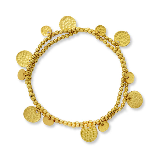 Elastic Beaded Bracelet With Gold Discs