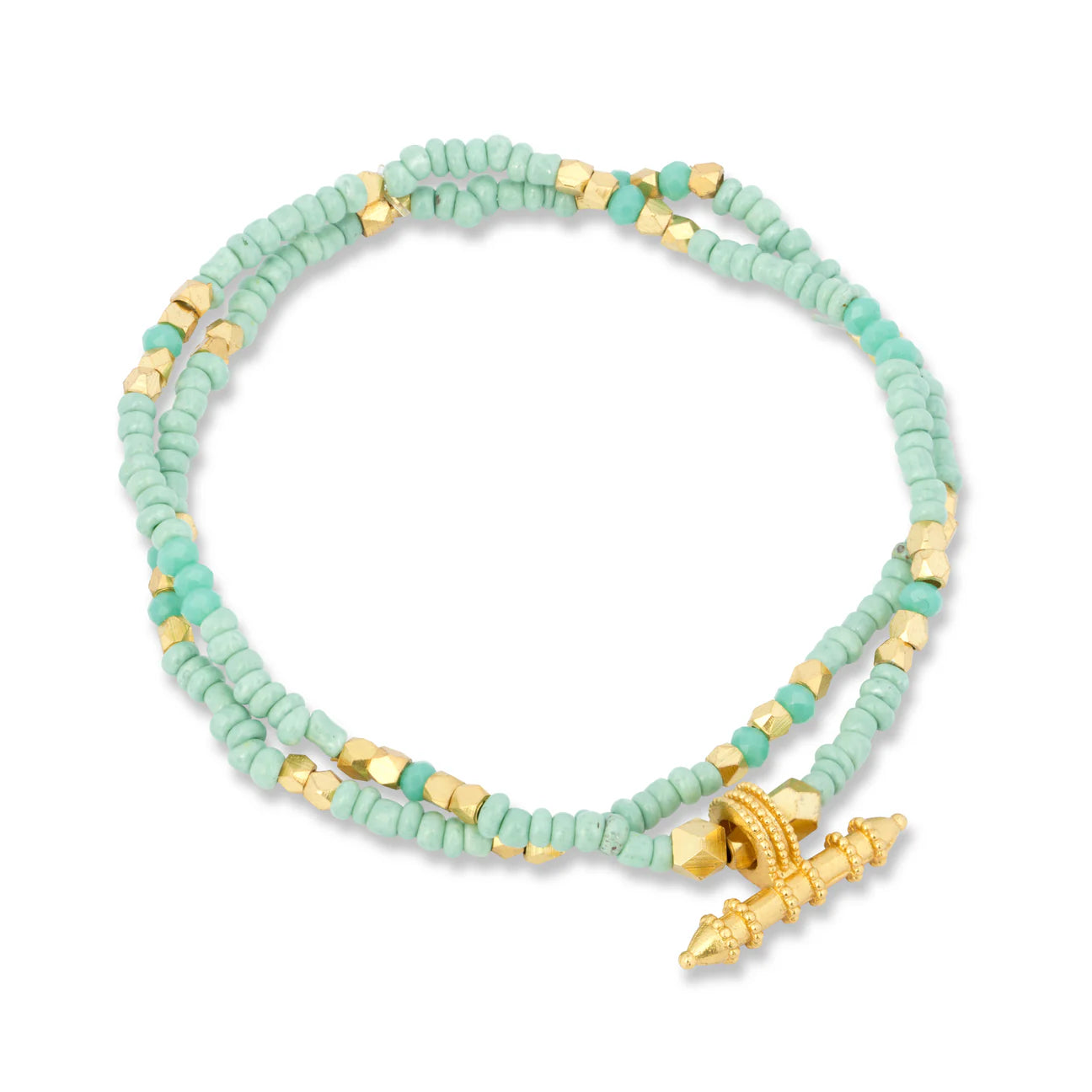 Intricate Beaded T-Bar Elastic Aqua Bracelet