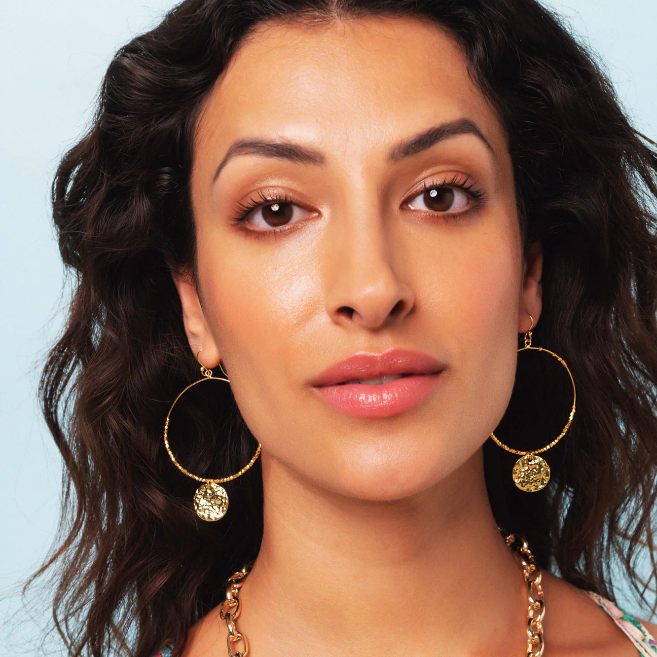 Statement Beaded Hoop Earring with Molten Disc Drop