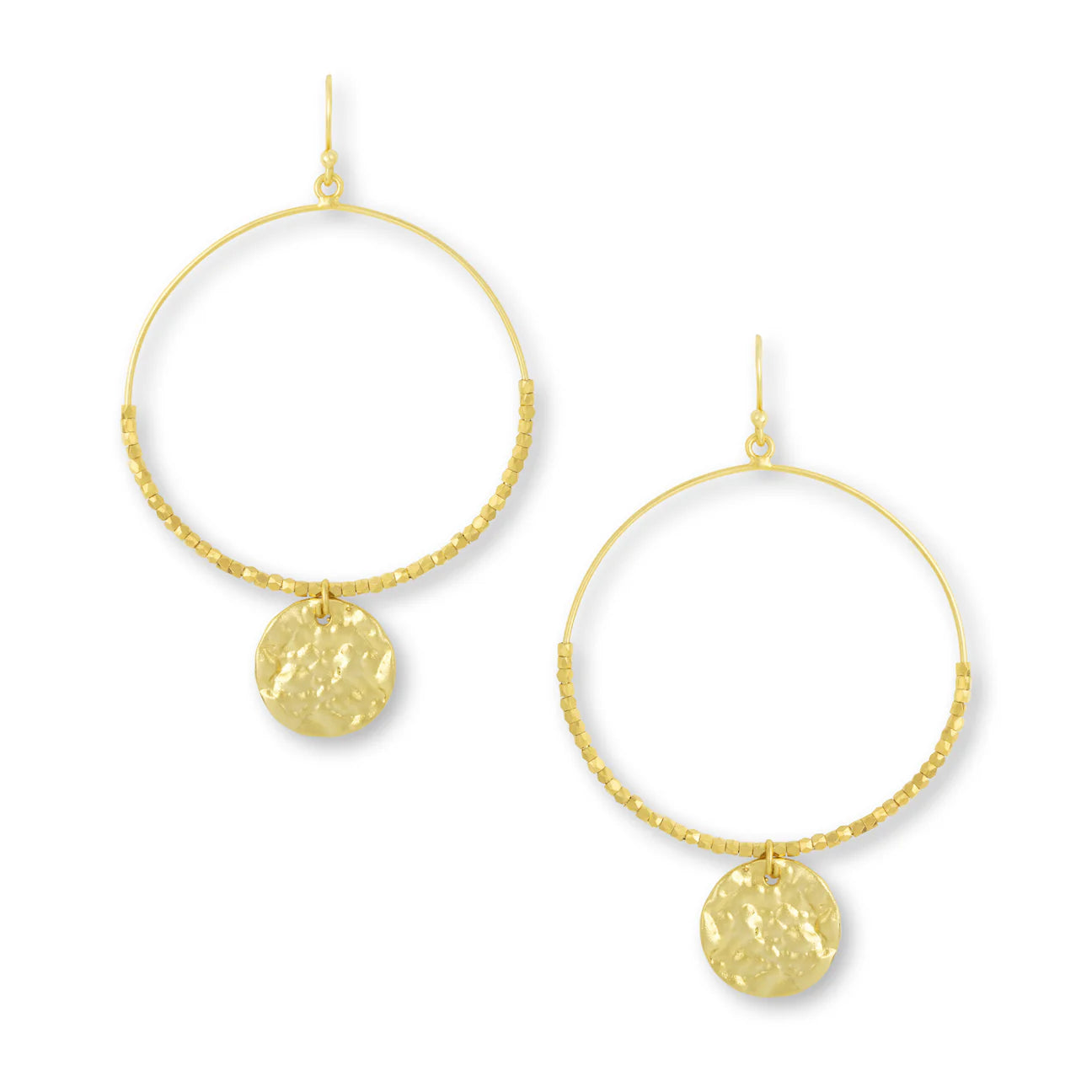 Statement Beaded Hoop Earring with Molten Disc Drop