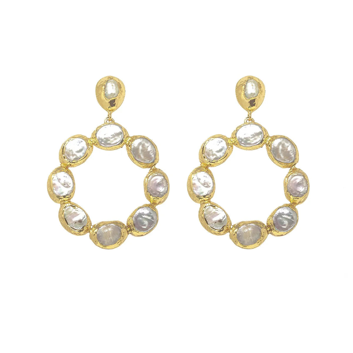 Oversized Stone Hoop Pearl Earrings