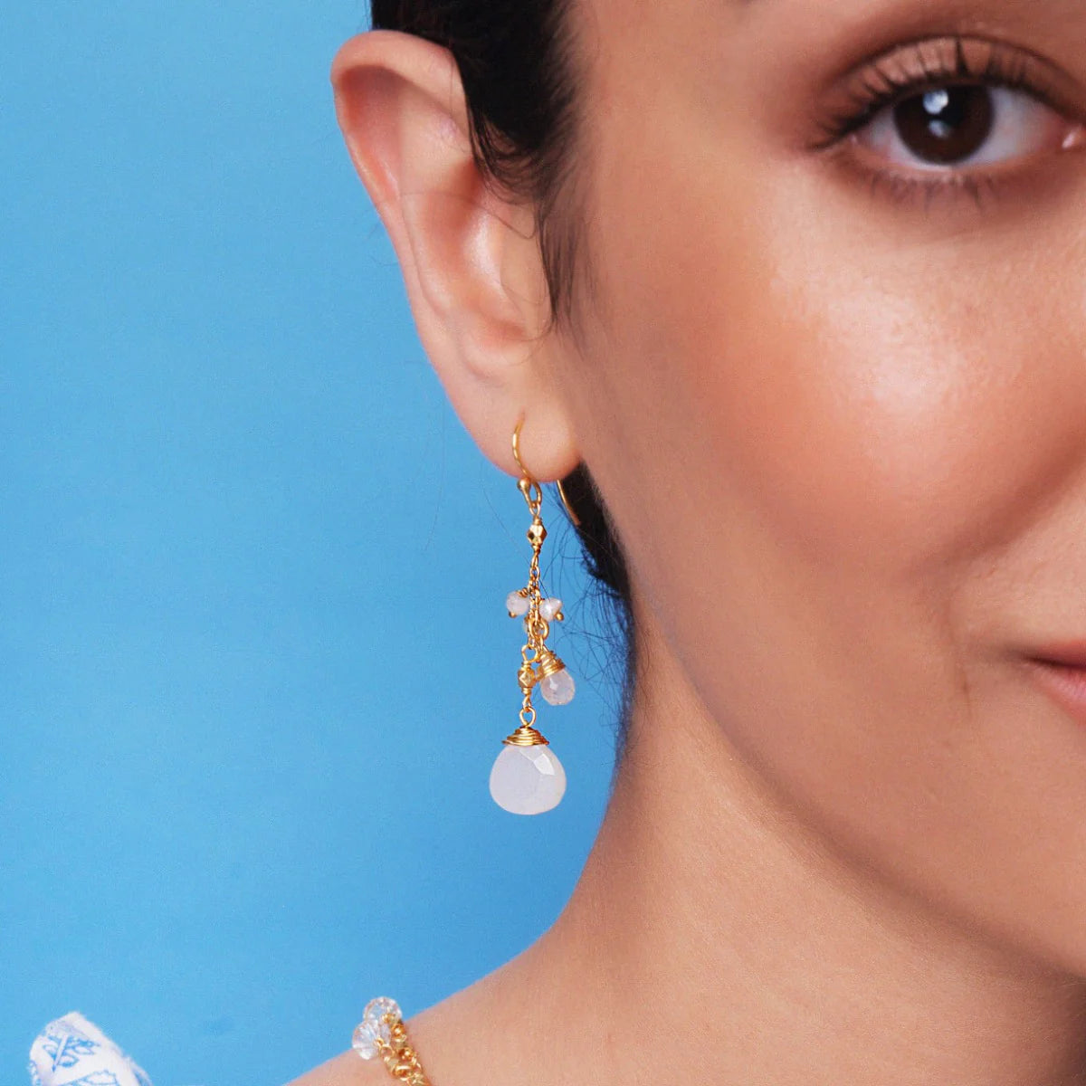 Long Cluster Drop Pearl Earrings