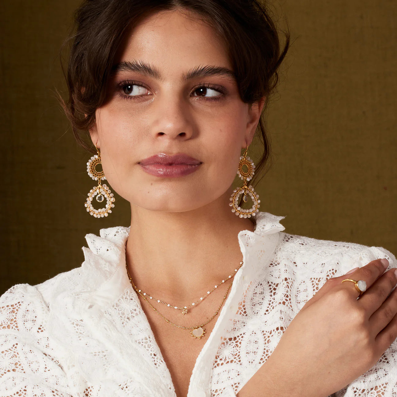 Beaded Double Drop Statement Earring